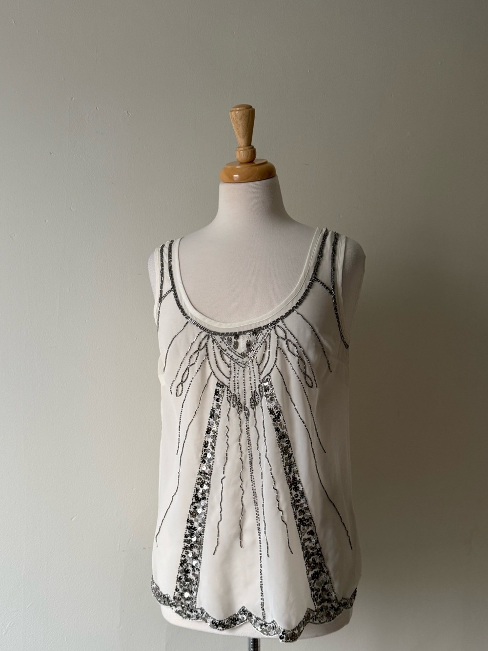 Smart Set Ivory Beaded Art Deco Tank | Gatsby-Inspired Sequin Shell